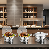 Glas-Speisenwärmer mit Alkoholheizung, Chafing Dish Buffet-Set, Metallform, Goldfinish, 4,5L, Energieeffizienz A++, Speisenwärmer für Hotels