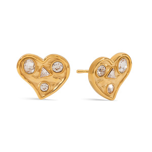 Heart Shaped <b>Stud</b> Earrings 18K Gold Plated <b>Titanium</b> Steel Bezel Set Crystal Jewelry Gift For Women - Product Image 1