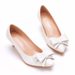 Hot Sell Elegant Simple Bow Women's <strong>Low</strong> <strong>Heels</strong> 5 CM White Formal Bridal Wedding <strong>Shoes</strong> for <strong>Lady</strong> - Product Image 2