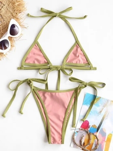 Özel yeni stil kız brezilyalı pembe Tanga mayo Bikini - Product Image 2