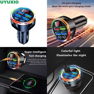Adaptateur de Voiture à Charge Rapide 6 Ports pour Appareils Électroniques <span class=keywords><strong>iPhone</strong></span> 18 17 16 Samsung S26 S25 S24 avec Lumière Ambiante LED RGB - Product Image 1