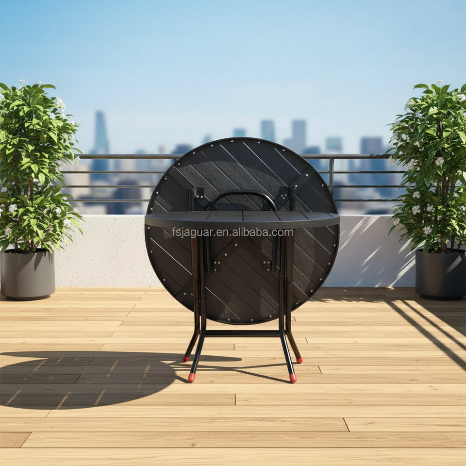Foldable Round Wood-Look Modern Outdoor Dining Table Weatherproof ...