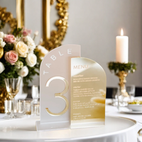 Numéros de table et menus de mariage modernes en acrylique durable, écologiques, dorés, givrés, à double demi-arche, pour réception de mariage