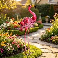 Statue de Flamant Rose en Acier Inoxydable pour Jardin, Décoration Extérieure en Métal pour Patio
