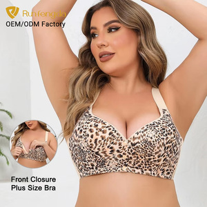 Sujetador sin aros de talla grande A-G con estampado de leopardo, tirantes ajustables y cierre frontal push-up para mujer, moda de verano - Product Image 1
