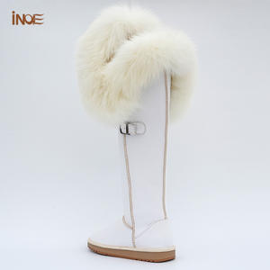 Stivali Invernali da Donna Impermeabili Antiscivolo Sopra il Ginocchio Lunghi con Coda di Volpe Bianca in Pelliccia e Pelle Bovina Spaccata Finta Lana Peluche - Product Image 3