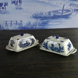 Boîte à beurre de service à vin, présentoir à beurre en céramique bleu et blanc - Product Image 3