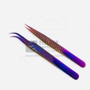 Pinzas de pestañas postizas sostenibles japonesas profesionales personalizables de acero inoxidable recubierto de Plasma púrpura de alta precisión - Product Image 5
