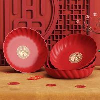 Bruiloft Chinese stijl plastic fruitbord Duurzaam rond bord voor thuisgebruik Gelukkig Chinees karaktersontwerp