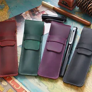 Quick Shipping Pen Case Holder Genuine Leather Fountain Custom Logo Multi Pens Pouch Pen Protective Sleeve Cover