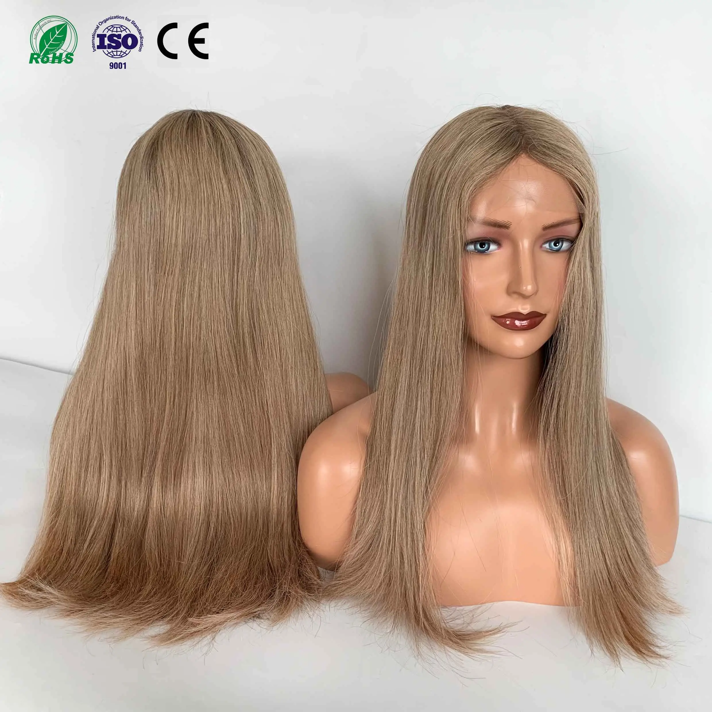 Fasimei Raw Cuticle Aligned Human Hair Productsブロンドカラーヨーロッパの人間の髪の毛のかつら通気性のあるユダヤ人のかつらブロンド