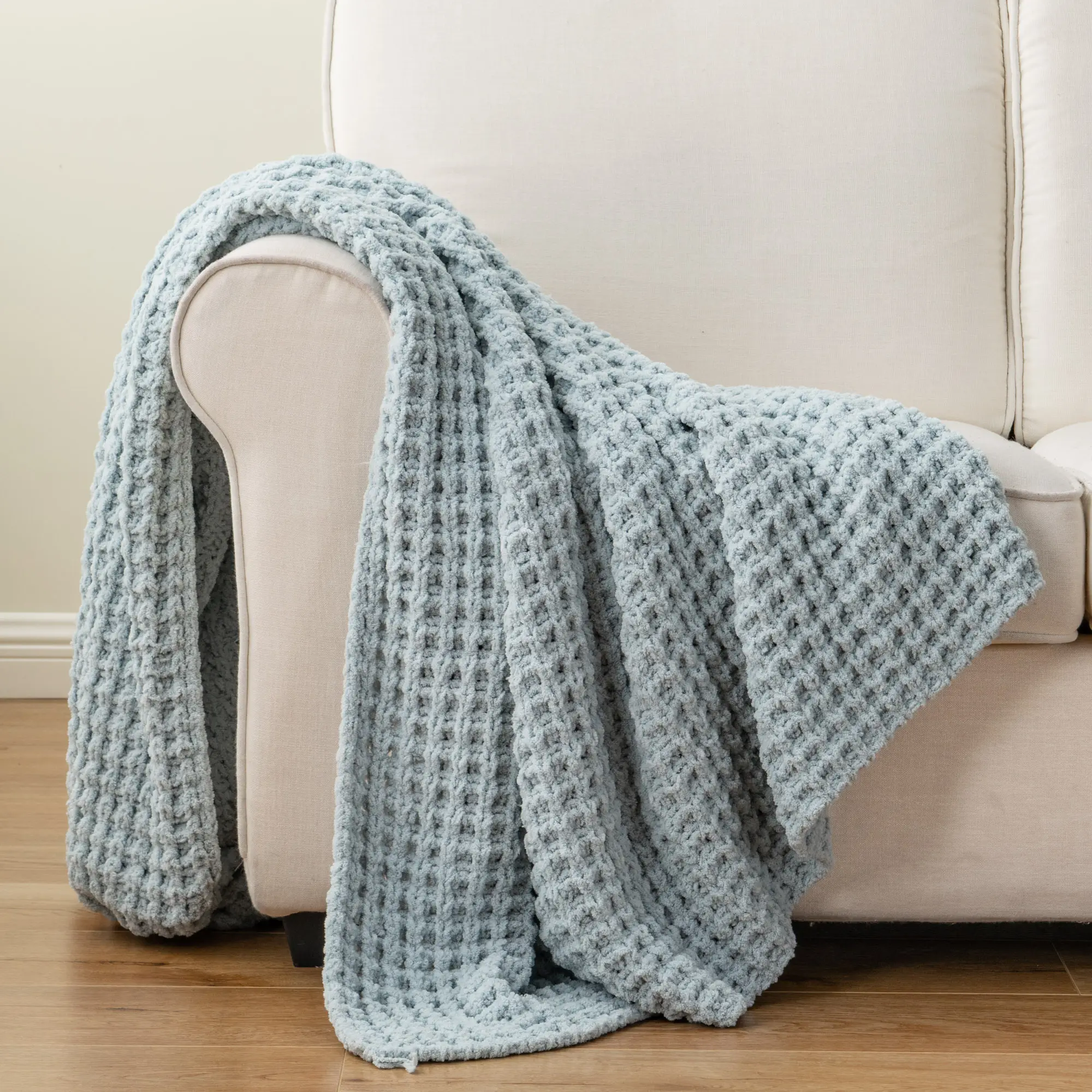 बिस्तर के लिए 100% पॉलिएस्टर कंबल - गर्मियों के लिए वफ़ल सेनील, नरम बुना हुआ हल्का स्प्रिंग कंबल
