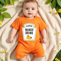 Pakaian Bayi Unisex Baru Lahir 100% Katun Ramah Lingkungan Bernapas Lembut Cetak Transfer Panas Lengan Pendek Kancing Tekan Bayi