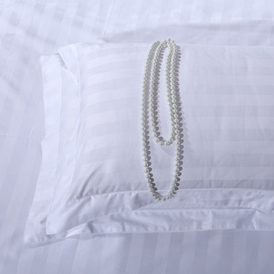 Parure de lit d'hôtel en coton blanc, rayures de 1 cm et 3 cm, douce, luxueuse, neuve, à prix abordable, avec housse de couette et taies d'oreiller - Product Image 5