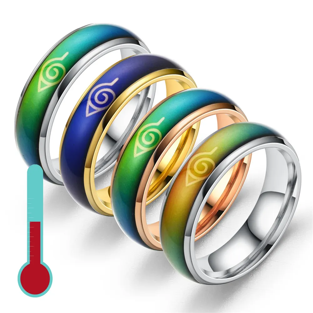 Emotional Couple 18k Gold Plated Stainless Steel Rings Temperature sensing Color Changing Design Japanese Anime Mood Ring