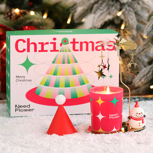 Caja de regalo de vela aromática de cera de soja navideña con lámpara giratoria, regalo de ambiente festivo para niñas y amigas - Product Image 4