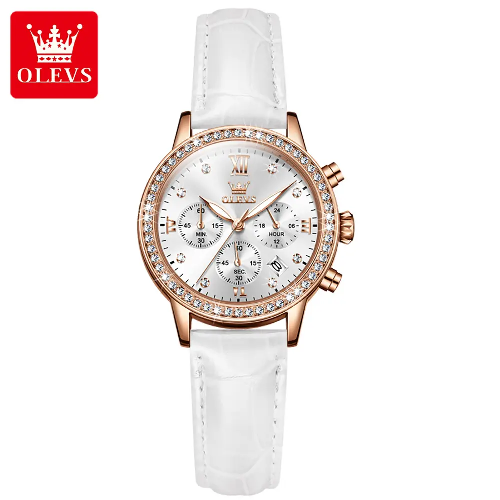 OLEVS9933最新ダイヤモンドラインストーンファッションレディースレザーウォッチブレスレットウォッチゴールドレディースクォーツ時計