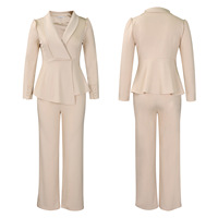 Nouvel ensemble 2 pièces pour femme 2026 : Hauts et pantalons longs, couleur unie, col en V, manches longues, élégant, style africain, avec volants, tenue décontractée