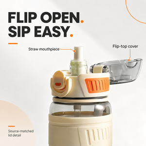750ml/1000ml PC Sports Water <b>Bottle</b> <b>with</b> Flip-Top <b>Straw</b> Lid, Grip Sleeve and Custom Logo - Product Image 4