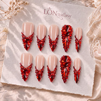 Faux ongles à presser en PMMA faits à la main, style français 3.0, longs, pointus, courbes, texture 3D, couvrance totale, 10 pièces, fourniture d'usine