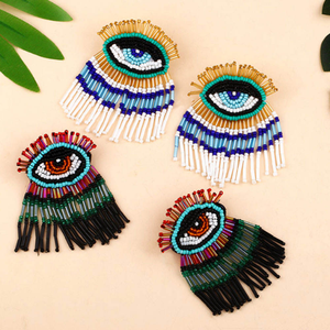 Boucles d'oreilles mode transfrontalière de style minimaliste européen américain 1PC Creative Eye Bead Fringe personnalisé et tendance - Product Image 4