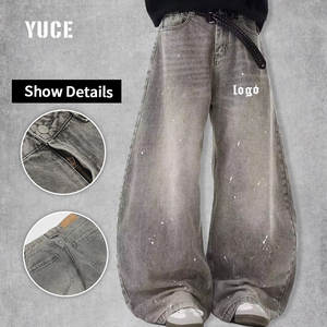 스트리트 웨어 미국 워싱 데님 바지 빈티지 낮은 라이즈 사용자 정의 브랜드 컷 곡선 칼 청바지 느슨한 맞는 청바지 남성 - Product Image 1