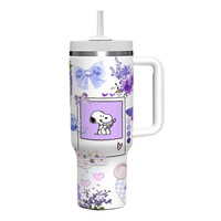 Mug de voiture isotherme de 40 oz de deuxième génération, série Snoopy, avec poignée et paille, résistant à la glace, idéal pour l'export.