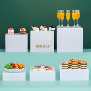 Lot de 6 sets de table à dessert en acrylique blanc, stock américain, présentoir pour buffet, gâteau, snack, rehausseur de buffet en acrylique pour traiteur Paty - Product Image 1