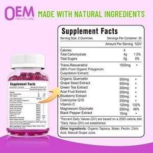 Permen Resveratrol Kemurnian Tinggi OEM 98% Trans dengan Quercetin, Coq 10, Vitamin C, Suplemen Resveratrol untuk Antioksidan dan Kesehatan Sendi - Product Image 2