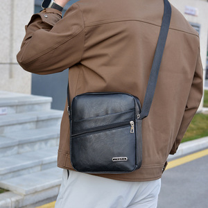 Cross Border Men's PU Leather Shoulder Bag Small Square Sling Bag Business Casual Everyday Use Brown Black Yellowish Brown - Product Image 3