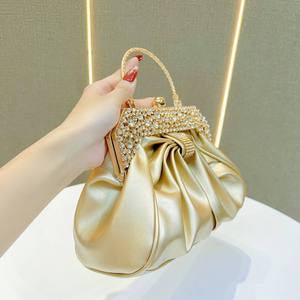 Sac de soirée élégant pour femme, pochette de bal de mode incrustée de diamants, sac à main en satin avec nœud, sac à bandoulière et pochette de soirée - Product Image 3