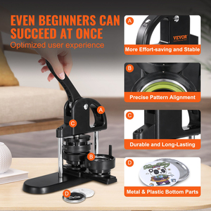 VEVOR Button Maker 1/1.25/2.28 pulgadas (25/32/58mm) 3-EN-1 Pin Maker con 300 piezas Button Maker Machine con Panda Magic Book - Product Image 3