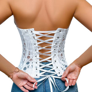 Corset vintage en maille fine pour femmes 2025, brodé et ajouré, respirant, sexy, à lacets, sans bretelles - Product Image 6