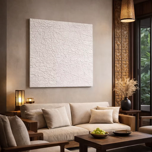 Peinture abstraite sur toile en sérigraphie Wabi Sabi blanche, design d'intérieur d'hôtel pour la décoration moderne de la maison et la galerie - Product Image 2