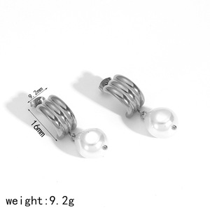 Pearl Huggie Earrings <b>Titanium</b> Steel <b>Studs</b> For Women Everyday Wear Geometric Design TE60048 G S - Product Image 4