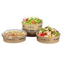 Wegwerp ronde kraftpapieren saladekom, oliewerend, voor afhaal, fruitverpakking met aangepast logo