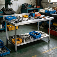 Station de travail en acier inoxydable, table de travail à 2 niveaux, établi métallique robuste pour l'agencement des équipements