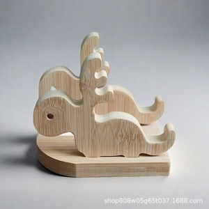 Creative Wooden Phone <b>Holder</b> 9x12x10cm Natural Wood Color <b>Tablet</b> Stand Desktop Storage Rack Customizable - Product Image 4