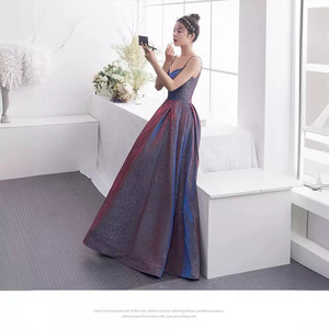 Elegant Starry Sky Long Evening Gown Women A-Line Empire Waist Sweetheart Neckline Glitter Satin Formal Dress - Product Image 2