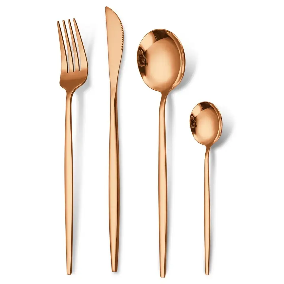 Nordic Portugal style metal rental reusable luxury manufacturer stainless steel gold cutlery set for wedding