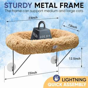 Hamac de fenêtre de chat écologique sans fil à motif solide perchoir lit hamac pliable d'intérieur tapis lavable amovible 4 ventouses - Product Image 3