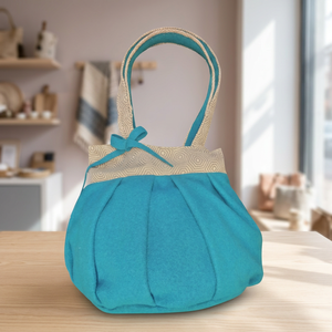 Borsa in Lana Bollita Teal con Manici in Cotone Geometrico e Patta - Product Image 3