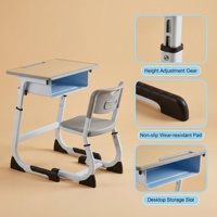 Ensemble chaise de bureau moderne bleu ciel personnalisable avec support lombaire ergonomique réglable et 1 tiroir – Idéal pour étudiants et écoles