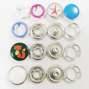 Custom Logo Printed Round Cap Pearl Ring Metal Prong Snap Button With 4 Parts