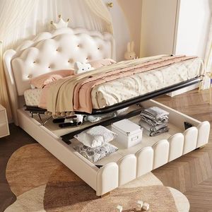 프랑스 어린이용 부드러운 침대 귀여운 핑크 공주 소녀용 저렴한 가죽 공주 침대 - Product Image 6