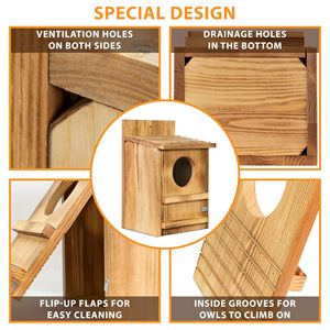 Grande boîte à cris en bois à ouverture circulaire faite à la main Maisons d'oiseaux de qualité pour l'extérieur avec vis de montage et sac - Product Image 3