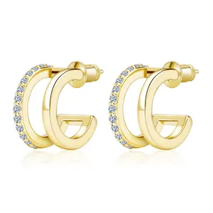 91512 xuping latest fashion hypoallergenic earring in zine alloy jewelry, 24K gold triangle zircon earring for women