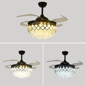 Hiện đại 42-inch Sắt 48-inch Đèn chùm pha lê LED Quạt Trần Đèn vô hình có thể thu vào nhà điều khiển từ xa cho phòng khách - Product Image 6