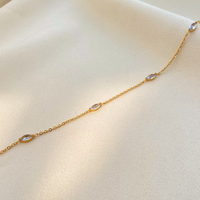 Collier zircon œil de cheval bleu clair joyas de acero inoxidable al por mayor Collier plaqué or en acier inoxydable à la mode