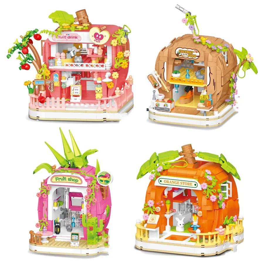 Nouveautés Maisons de poupées miniatures Fruits Blocs de construction Boutique Street View Mini Blocks Jouets éducatifs Cadeaux pour enfants